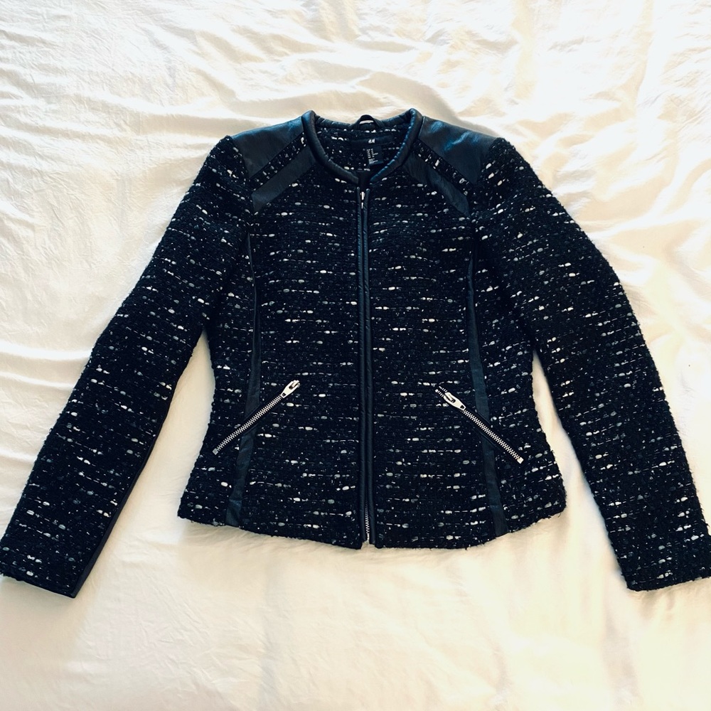 H&M Tweed Blazer w/ Leather Accents